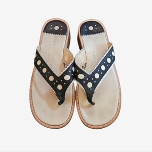 Stubbs & Wootton Black & Cream Leather Strap Sandals